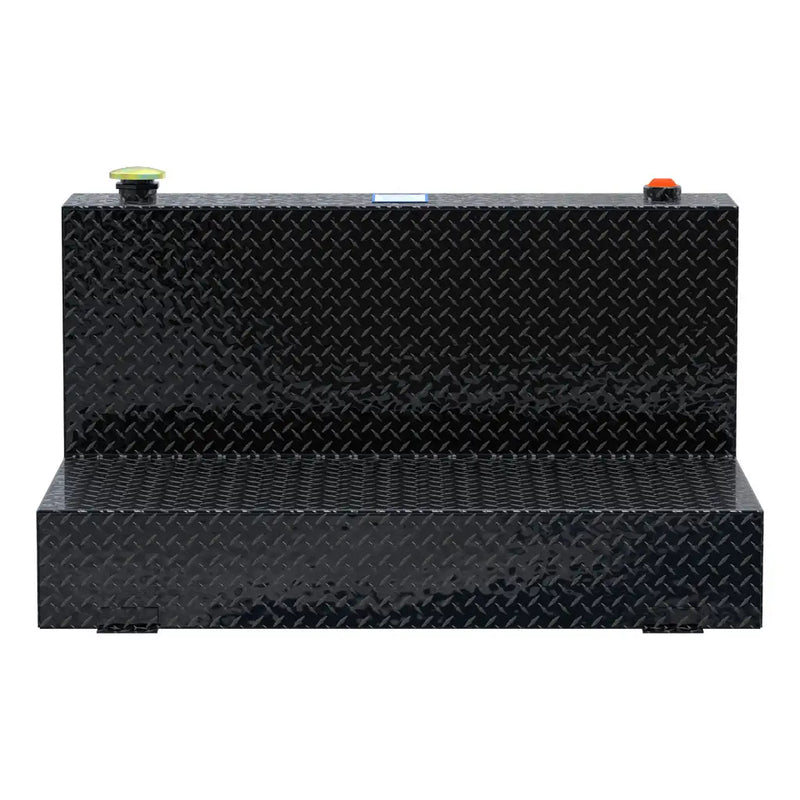 UWS TT-85-L-T-P-BLK 85-gallon l-shaped transfer tank in gloss black, straight-on front view