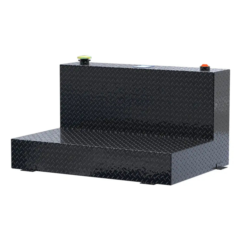 UWS TT-85-L-T-P-BLK 85-gallon l-shaped transfer tank in gloss black, front three-quarter studio view