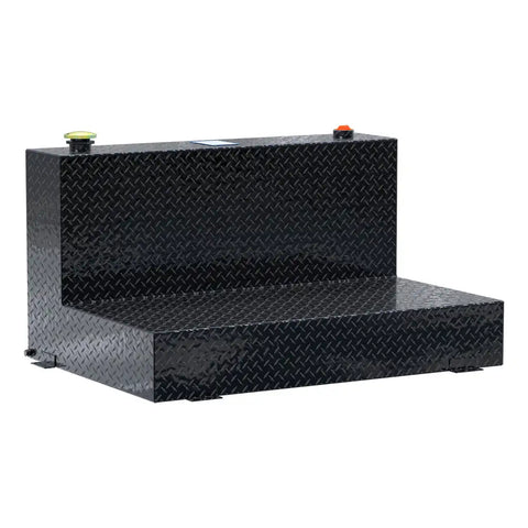 UWS TT-85-L-T-P-BLK 85-gallon l-shaped transfer tank in gloss black, three-quarter studio view