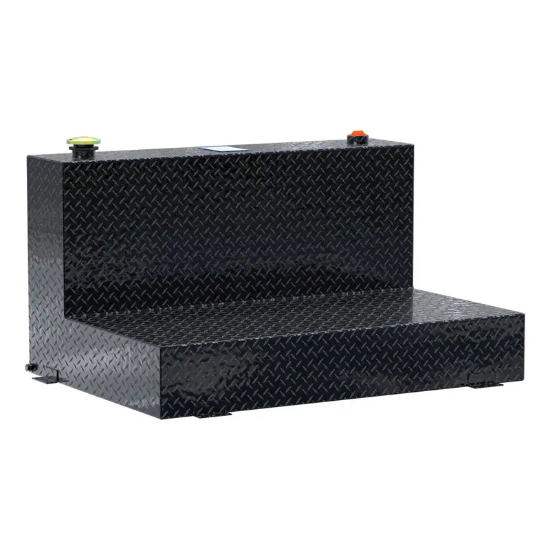 UWS TT-85-L-T-P-BLK 85-gallon l-shaped transfer tank in gloss black, three-quarter studio view