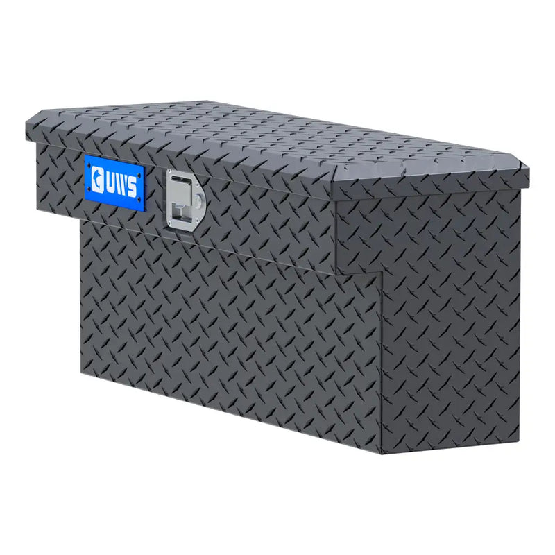 UWS 33" UTV Side Tool Box in matte black, front three-quarter studio view with the lid closed