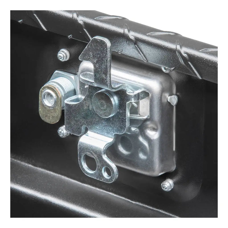 Interior view of the latch and striker mechanism