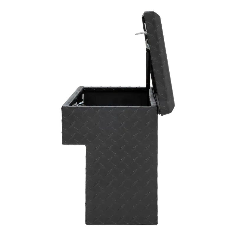 Interior view of the side tool box with the lid open