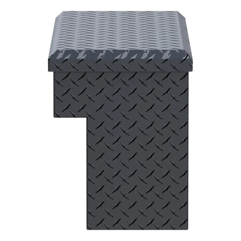 UWS 33" UTV Side Tool Box end view showing the lid overhang and the depth of the tub