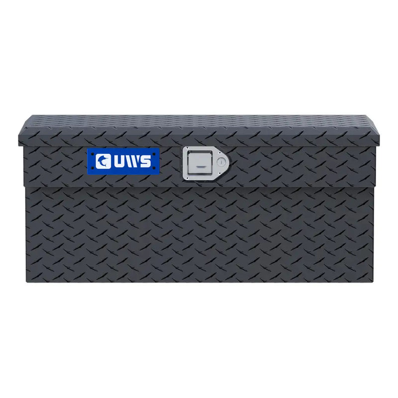 UWS 33" UTV Side Tool Box straight-on front view showing the lid seam and the locking handle