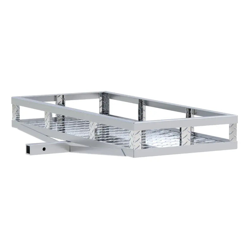 UWS 51" x 23" Aluminum Hitch Cargo Carrier rear three-quarter view showing the back panel and tub profile