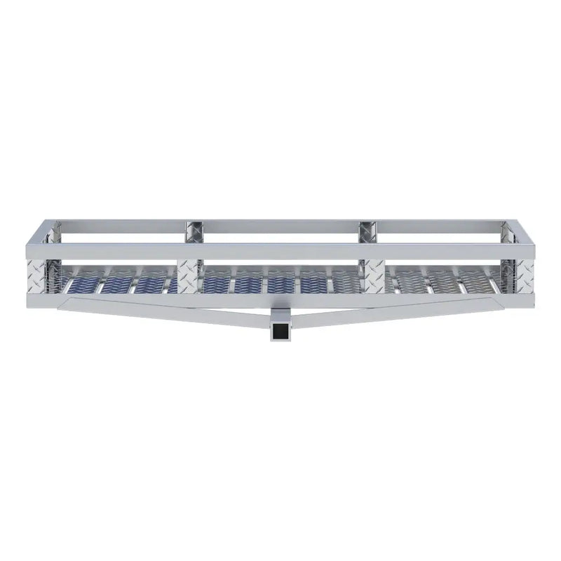 UWS 51" x 23" Aluminum Hitch Cargo Carrier straight-on front view showing the lid seam and the locking handle