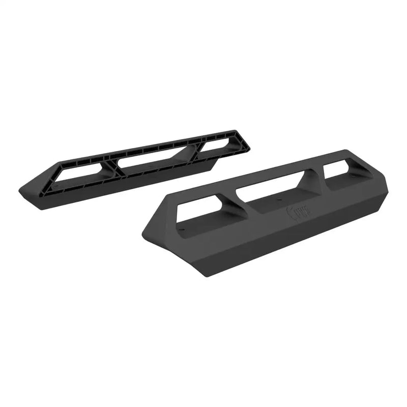 UWS Truck Tool Box Tie-Down Side Rails in black, front three-quarter studio view with the lid closed