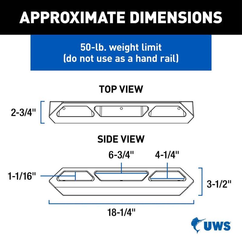 UWS front view dimension drawing for the UWS-TBTD