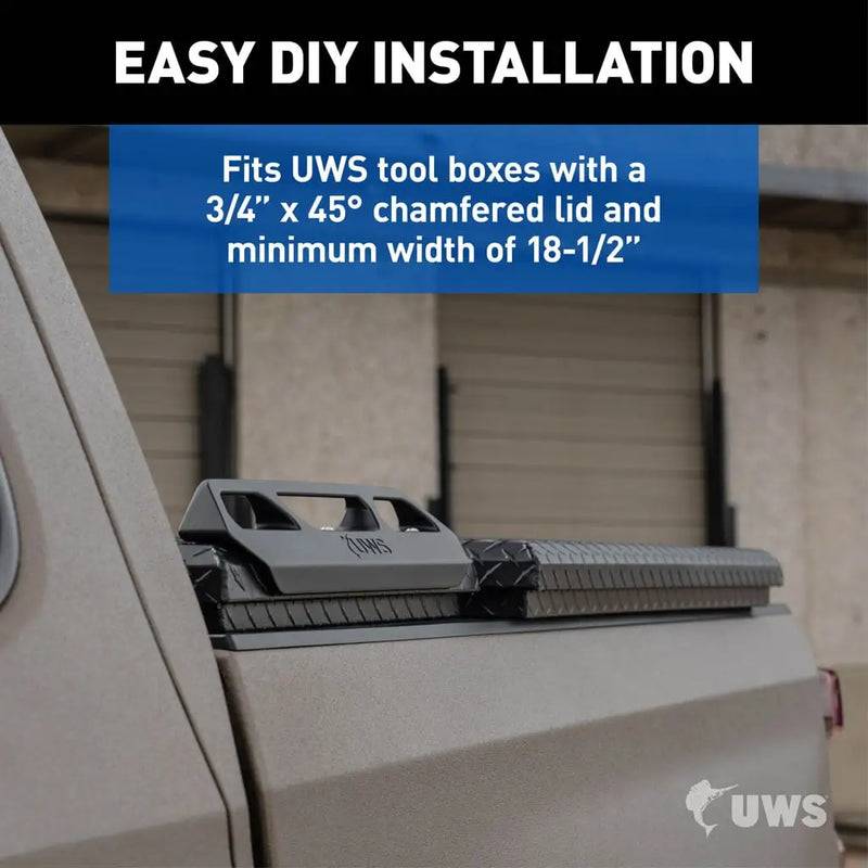 UWS tie-down side rail shown fitted to a truck tool box lid