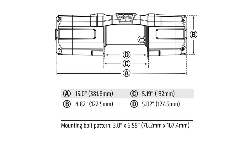 Warn dimension drawing for the AXON 45-S with lettered overall dimensions and the mounting bolt pattern called out
