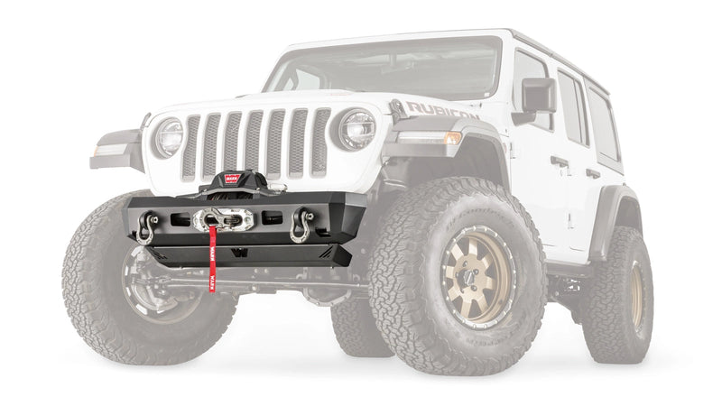Warn Elite Stubby Front Bumper for 2020-2026 Jeep Gladiator / 2018-2026 Jeep Wrangler, ghost view with the vehicle faded to show the bumper