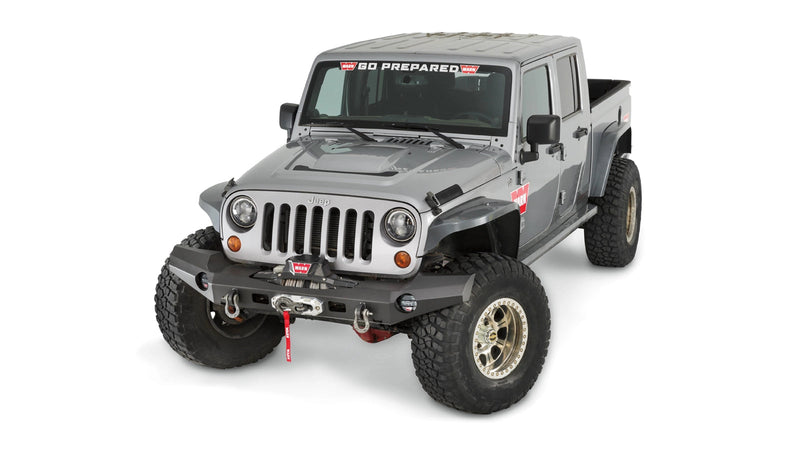 Warn Elite Front Bumper for 2007-2017 Jeep Wrangler / 2018 Jeep Wrangler JK, high-angle view on the Jeep