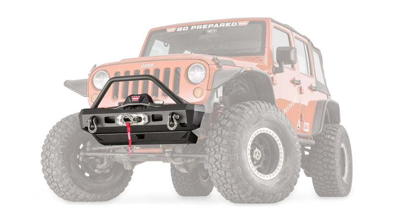 Warn Elite Stubby Front Bumper with Grille Guard Tube for 2007-2017 Jeep Wrangler / 2018 Jeep Wrangler JK, ghost view with the vehicle faded to show the bumper