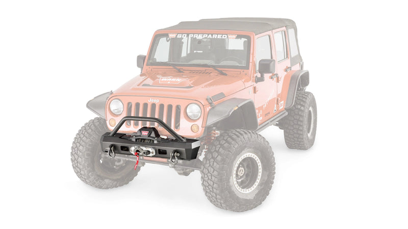 Warn Elite Stubby Front Bumper with Grille Guard Tube for 2007-2017 Jeep Wrangler / 2018 Jeep Wrangler JK, high-angle ghost view