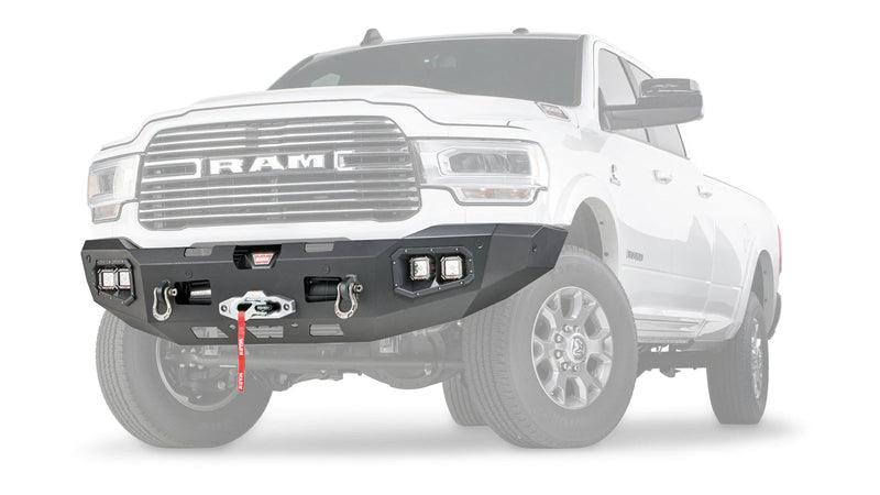 Warn Ascent Front Bumper for 2019-2026 Ram 2500/3500, ghost view showing the bumper with the vehicle faded out
