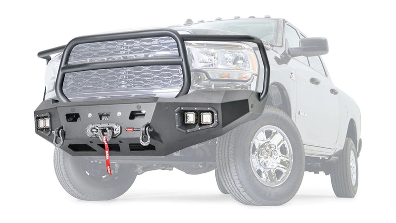Warn Ascent HD Front Bumper with Full Grille Guard for 2019-2026 Ram 2500/3500/4500/5500, ghost view showing the bumper with the vehicle faded out