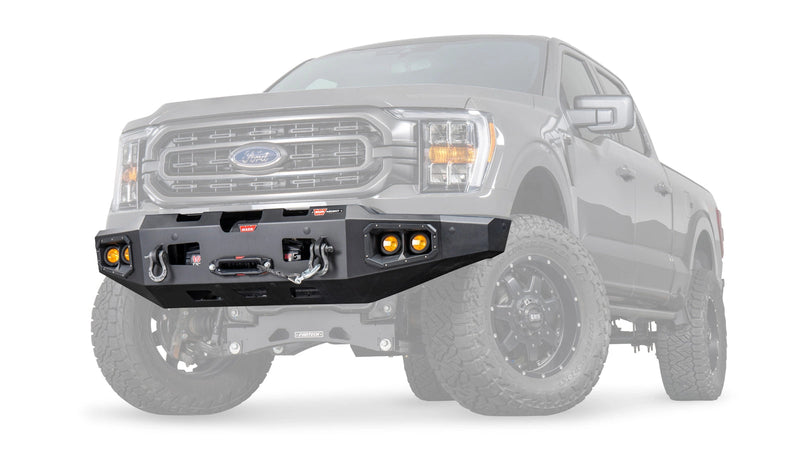 Warn Ascent Front Bumper for 2021-2023 Ford F-150, ghost view showing the bumper with the vehicle faded out