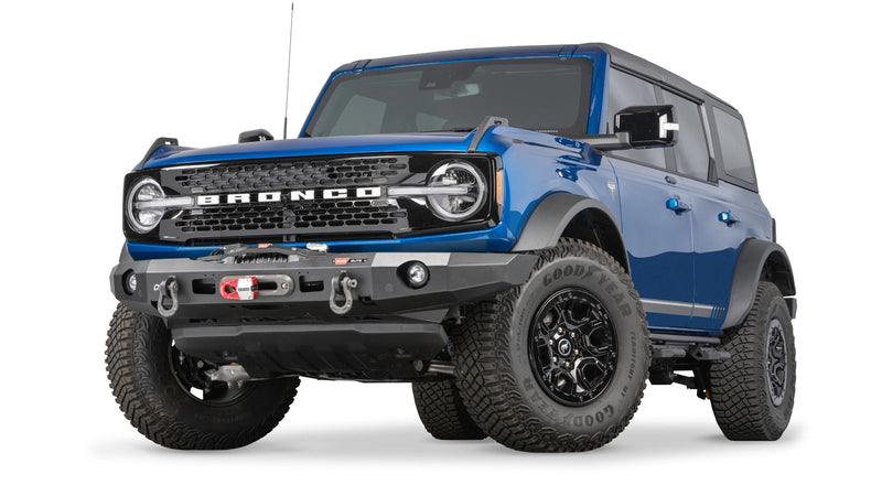 Warn Elite Front Bumper for 2021-2026 Ford Bronco, installed on a Ford Bronco, winch sold separately
