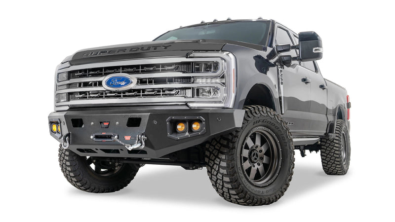 Warn Ascent HD Front Bumper for 2023-2026 Ford F-250/F-350/F-450/F-550 Super Duty, shown installed on the truck