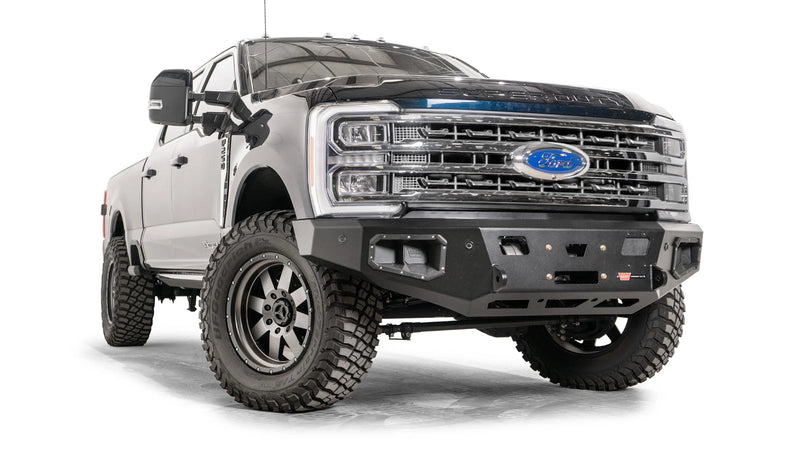 Warn Ascent HD Front Bumper for 2023-2026 Ford F-250/F-350/F-450/F-550 Super Duty, angled view on the truck