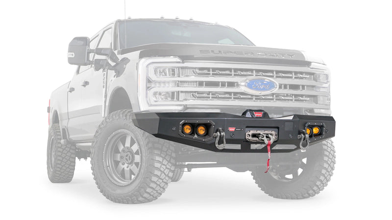 Warn Ascent Front Bumper for 2023-2026 Ford F-250/F-350/F-450/F-550 Super Duty, ghost view showing the bumper with the vehicle faded out