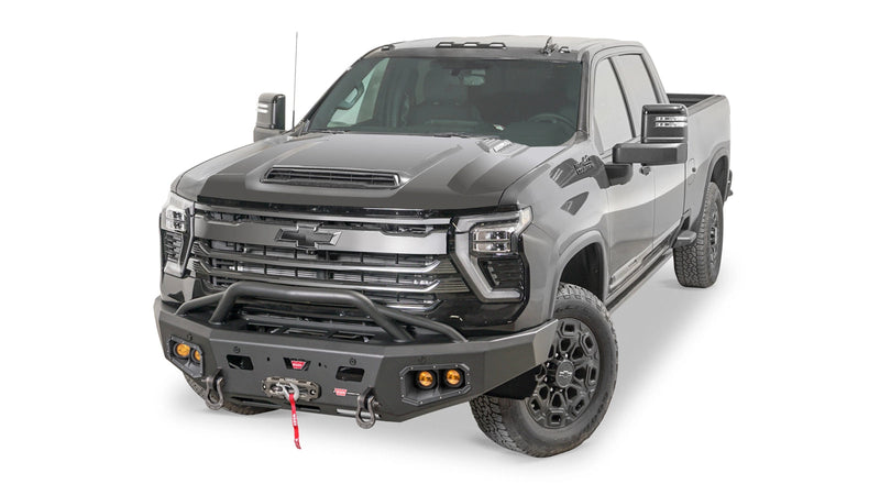 Warn Ascent HD Front Bumper with Prerunner Grille Guard for 2024-2026 Chevrolet Silverado 2500/3500 HD, shown installed on the truck
