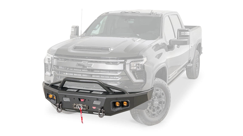 Warn Ascent HD Front Bumper with Prerunner Grille Guard for 2024-2026 Chevrolet Silverado 2500/3500 HD, ghost view showing the bumper with the vehicle faded out