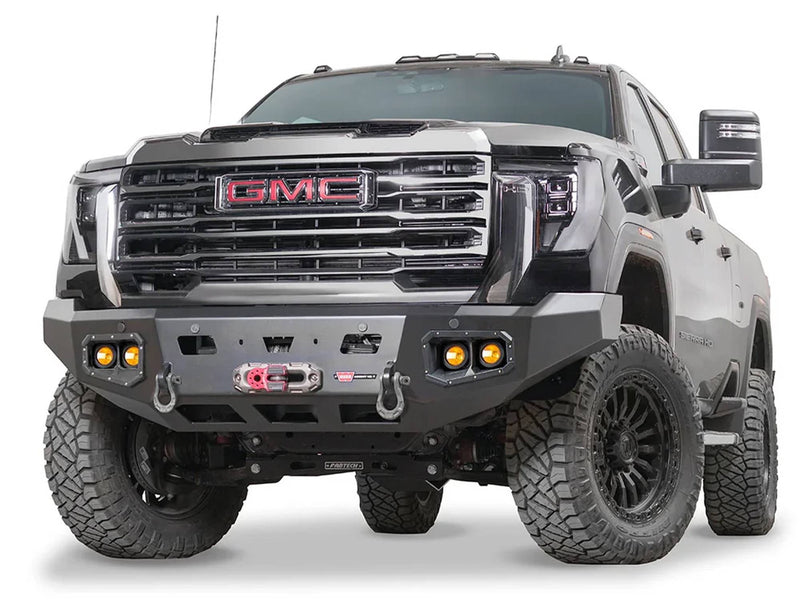 Warn Ascent HD Front Bumper for 2024-2026 GMC Sierra 2500/3500 HD, shown installed on the truck
