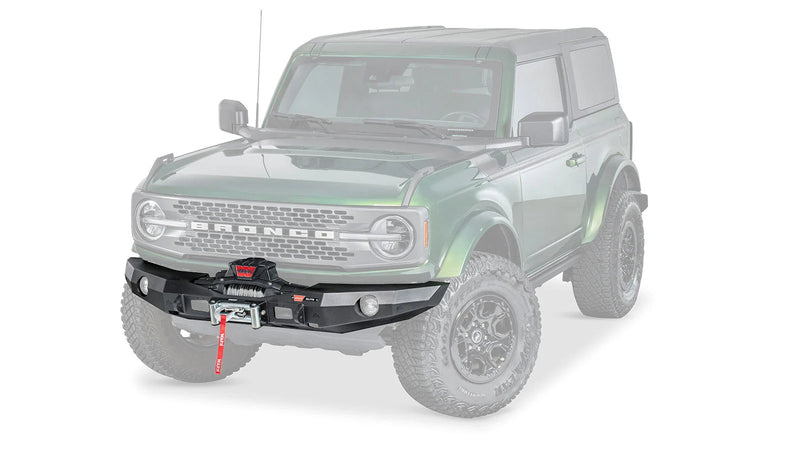 Warn Elite Front Bumper for 2021-2026 Ford Bronco, high-angle ghost view