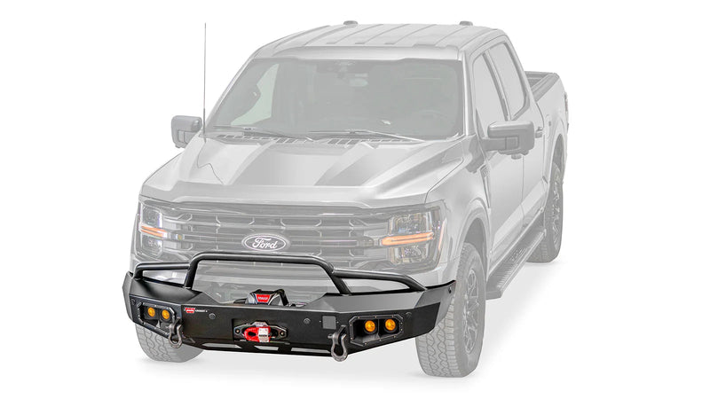 Warn Ascent Front Bumper with Prerunner Grille Guard for 2024-2025 Ford F-150, ghost view showing the bumper with the vehicle faded out