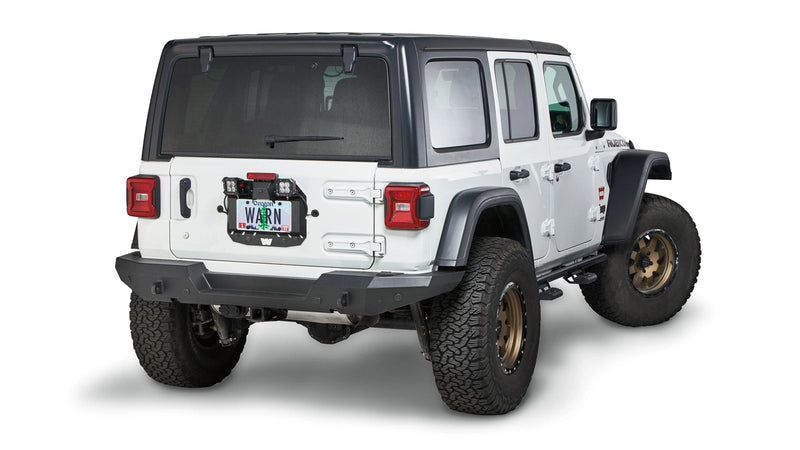 Warn Rear Tire Delete Plate for 2018-2026 Jeep Wrangler, rear view on a Jeep Wrangler JL