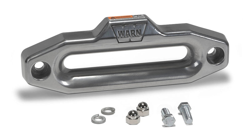 Warn Hawse Fairlead in polished aluminum, the complete fairlead with its mounting hardware as sold