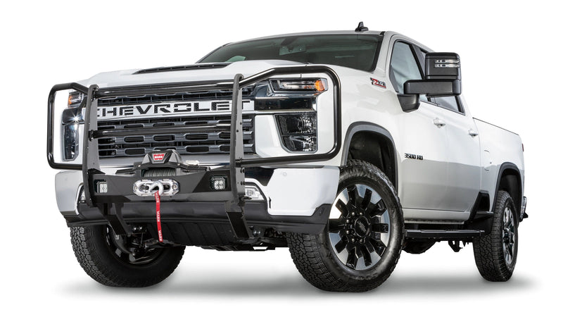 Warn Trans4mer Gen III Full Grille Guard Kit for 2020-2026 Chevrolet Silverado 2500/3500 HD, shown installed on the vehicle