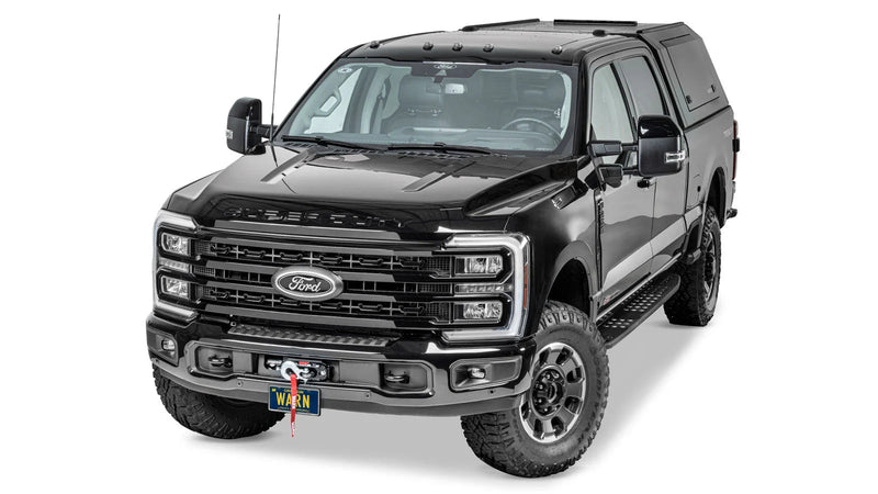 Warn Fully Hidden Winch Mount Kit for 2023-2026 Ford F-250/F-350 Super Duty, shown installed on the vehicle