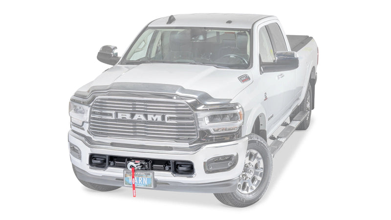 Warn Fully Hidden Winch Mount Kit for 2019-2026 Ram 2500/3500, ghost view with the vehicle faded out