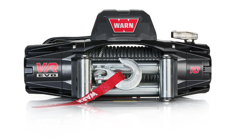 Warn VR EVO 10 Winch with steel wire rope, front view