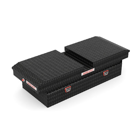 Weather Guard 114-5-04 gull-wing crossover box in gloss black, front three-quarter studio view with the lids closed