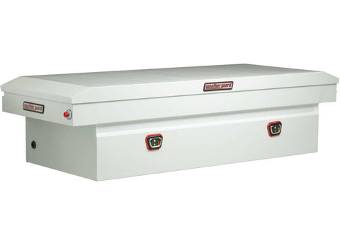 Weather Guard 116-3-03 steel crossover saddle truck tool box in brite white, front three-quarter studio view