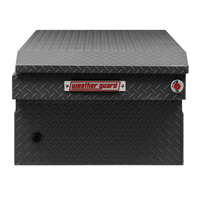 Weather Guard 117-52-04 crossover saddle box in textured matte black, side profile showing the body depth and the bed-rail notch