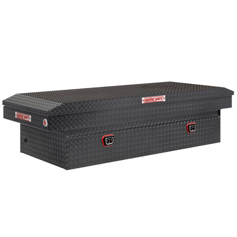 Weather Guard 117-6-04 crossover saddle box in gunmetal gray, front three-quarter studio view with the lid closed