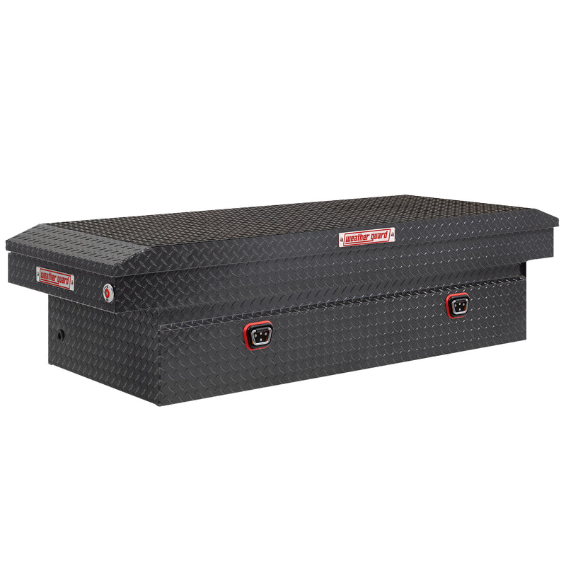 Weather Guard 117-6-04 crossover saddle box in gunmetal gray, front three-quarter studio view with the lid closed