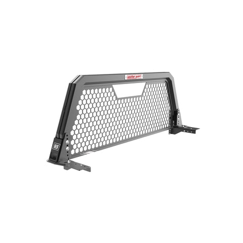 Weather Guard 11906-52-01 hex aluminum headache rack in matte black, studio three-quarter view