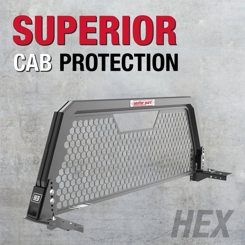 Weather Guard marketing tile for the hex headache rack headlined superior cab protection