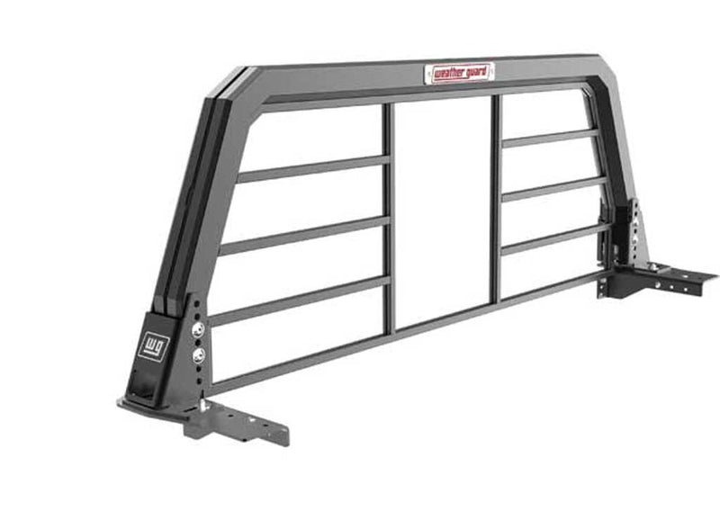 Alternate studio angle of the Weather Guard half bar headache rack with the mounting legs extended