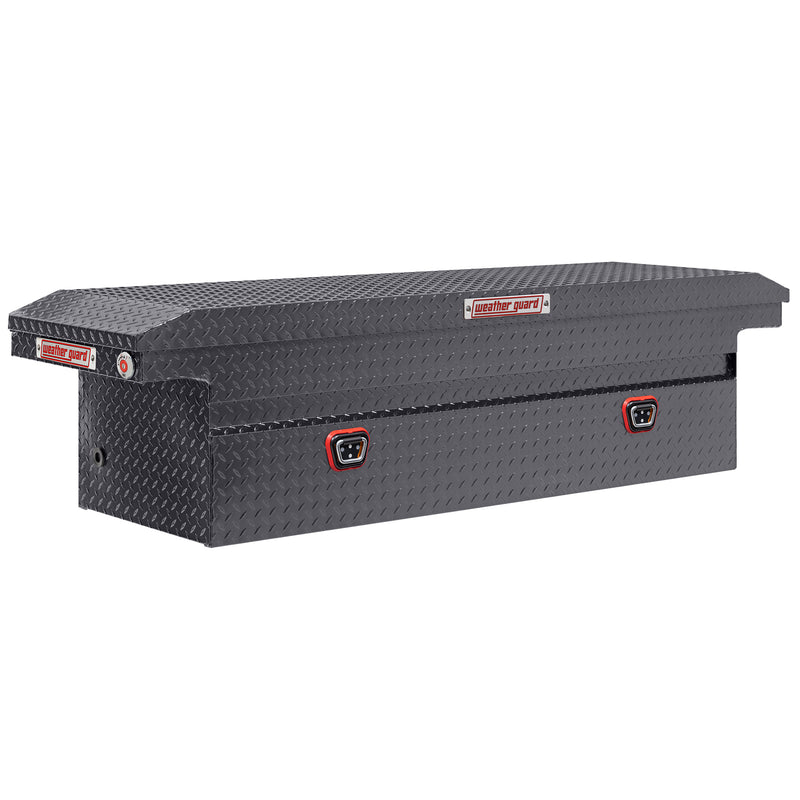 Weather Guard 121-6-04 crossover saddle box in gunmetal gray, front three-quarter studio view with the lid closed