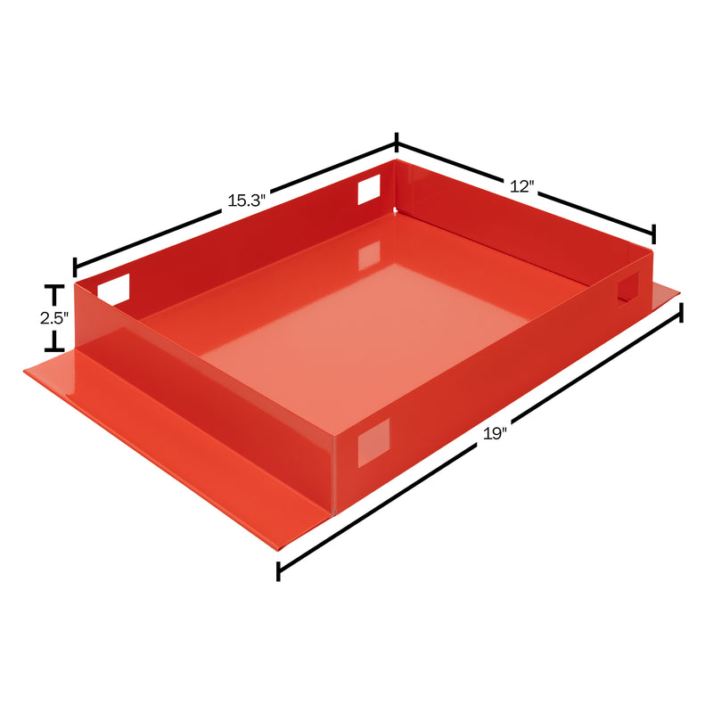 Weather Guard 125-3-04 gull-wing crossover box in brite white, dimensional drawing of the removable divider tray with measurement callouts