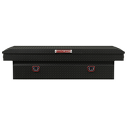 Weather Guard 127-52-04 matte black crossover tool box, straight-on front view with the lid closed and two push-button locks