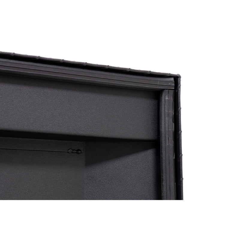 Weather Guard 131-52-04 crossover saddle box in textured matte black, close-up of the D-shaped ribbed weather seal around the opening