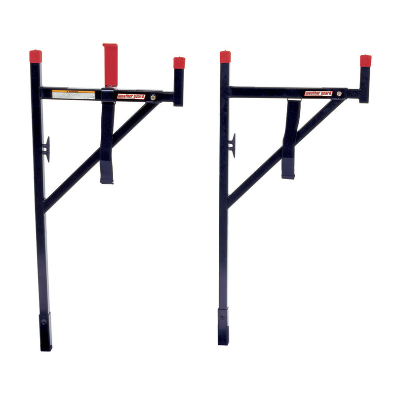 Weather Guard 1450 WEEKENDER single-side steel ladder rack in black, both uprights shown